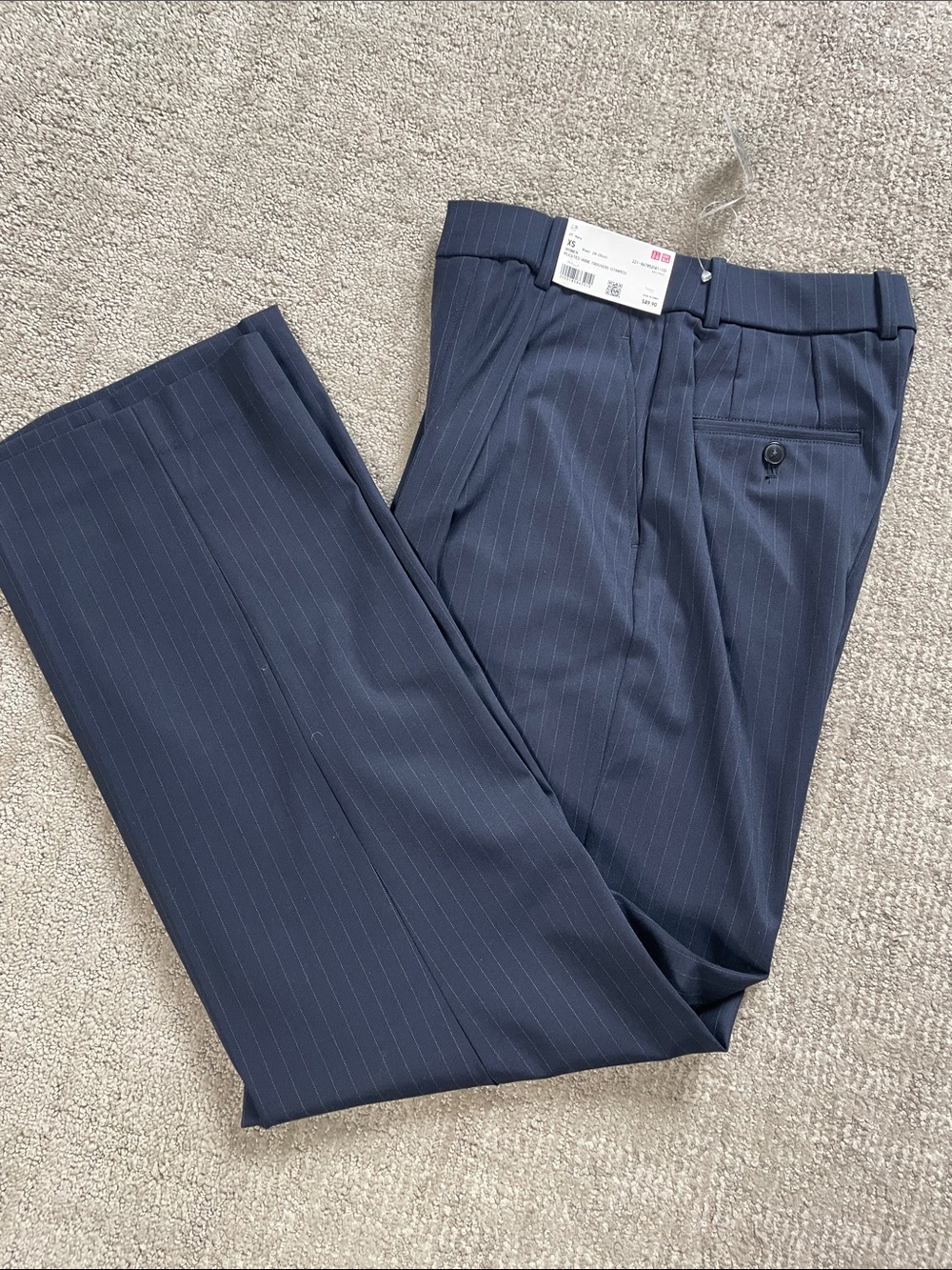 Uniqlo Navy Pinstripe Pleated Wide Trousers